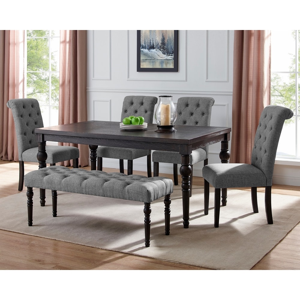 Roundhill Furniture Leviton Upholstered Dark Wash Wood 6-piece Dining Set