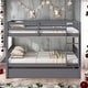 preview thumbnail 2 of 10, Dark Grey Full Over Full Rubber Wood Bunk Bed with Trundle and Guardrails and Ladder