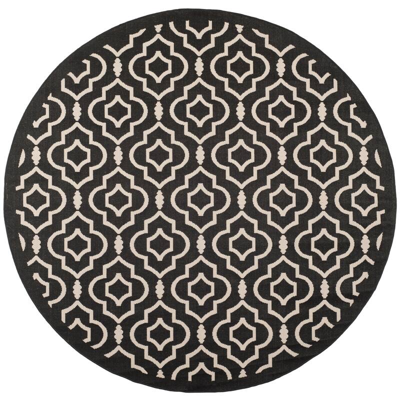 SAFAVIEH Courtyard Rheta Indoor/ Outdoor Waterproof Patio Backyard Rug - 7'1 x 7'1 Round - Black/Beige
