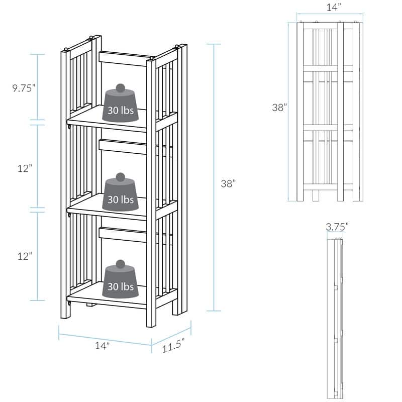 3-Shelf Folding 14-inch Wide Bookcase