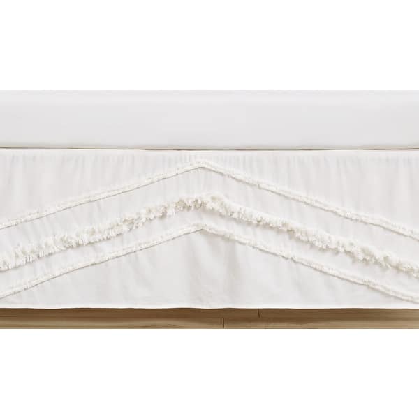 slide 2 of 2, Ivory Boho Bohemian Collection Girl or Boy Crib Bed Skirt - Gender Neutral Cream Off White Farmhouse Chic Unisex Fringe Cotton