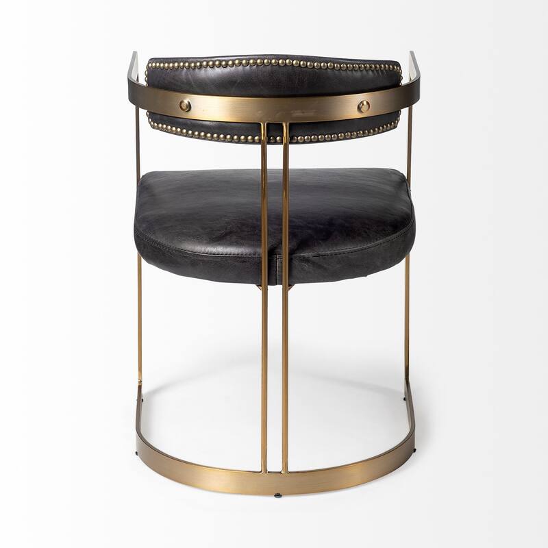 HomeRoots Black And Gold Upholstered Leather Open Back Dining Arm Chair