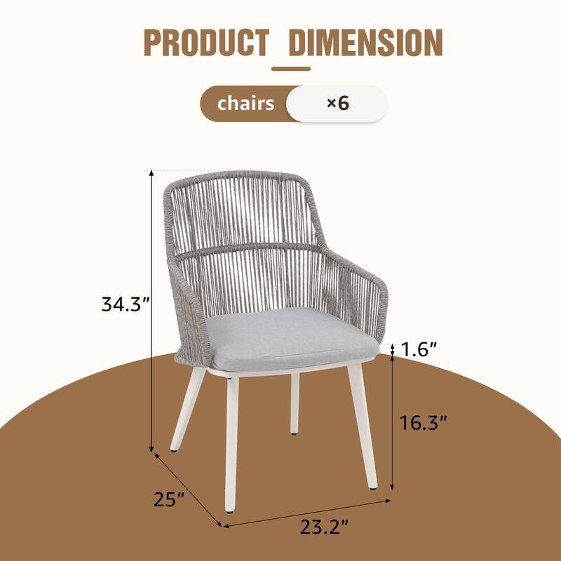 Outdoor Patio Dining Set PE Wicker Arm Chair and Extendable Dining Table (7-Piece Set)