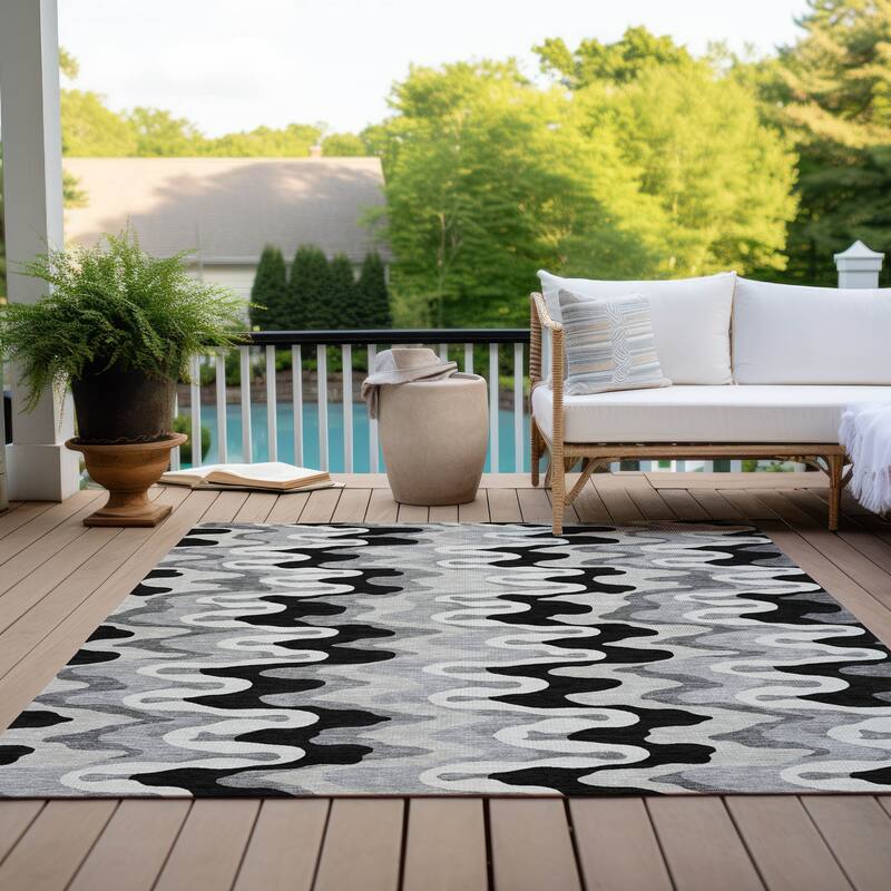 Machine Washable Indoor/ Outdoor Chantille Abstract Ripples Rug