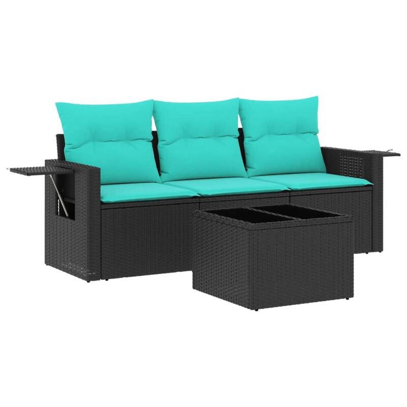 vidaXL 4 Piece Patio Sofa Set with Cushions Black Poly Rattan - 21.7 x 24.4 x 27.2