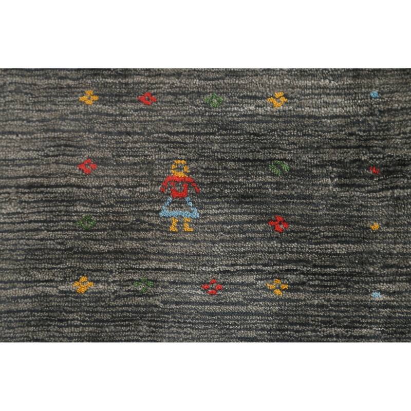 Gray & Green Gabbeh Oriental Area Rug Handmade Wool Carpet - 7'9"x 9'9"