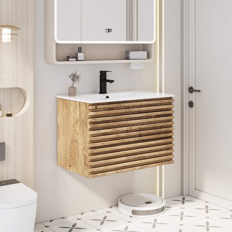 Bathroom Vanity with Drop-In Ceramic Sink Wall-Mounted Storage Cabinet