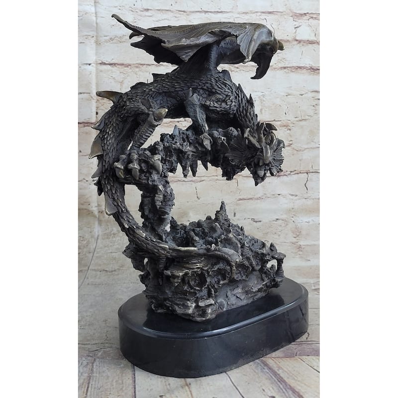 Signed Original Mythical Flying Dragon Bronze Sculpture Statue Hand Crafted Sale