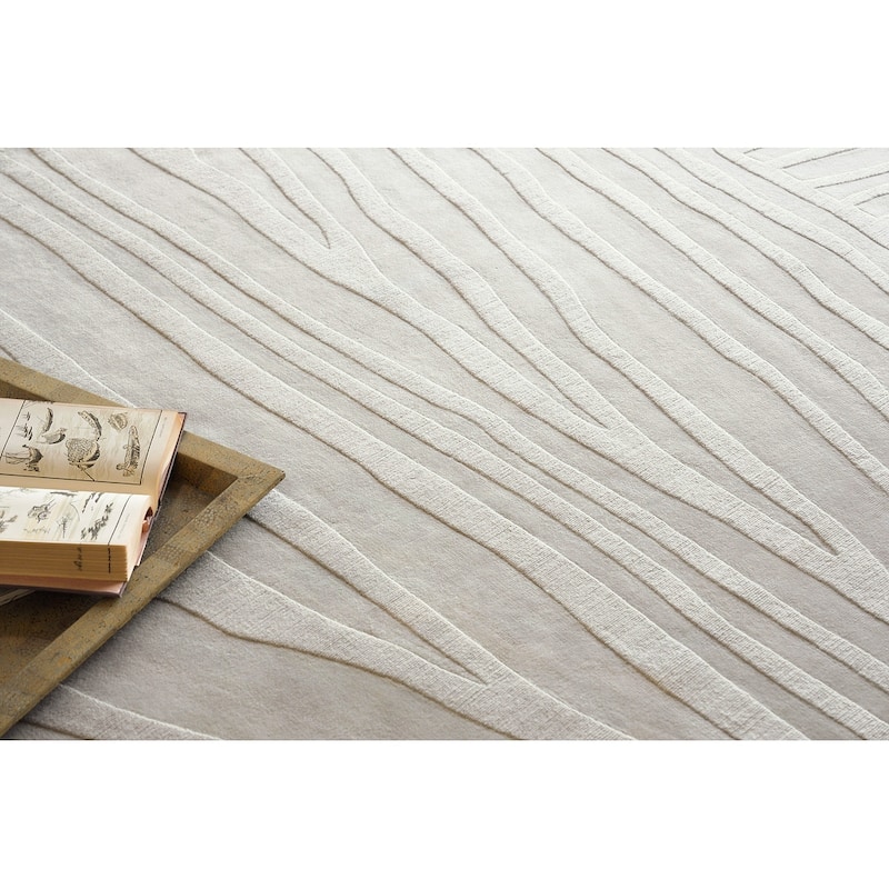 Exquisite Rugs Tempo Handmade Handloomed New Zealand Wool Light Silver Area Rug