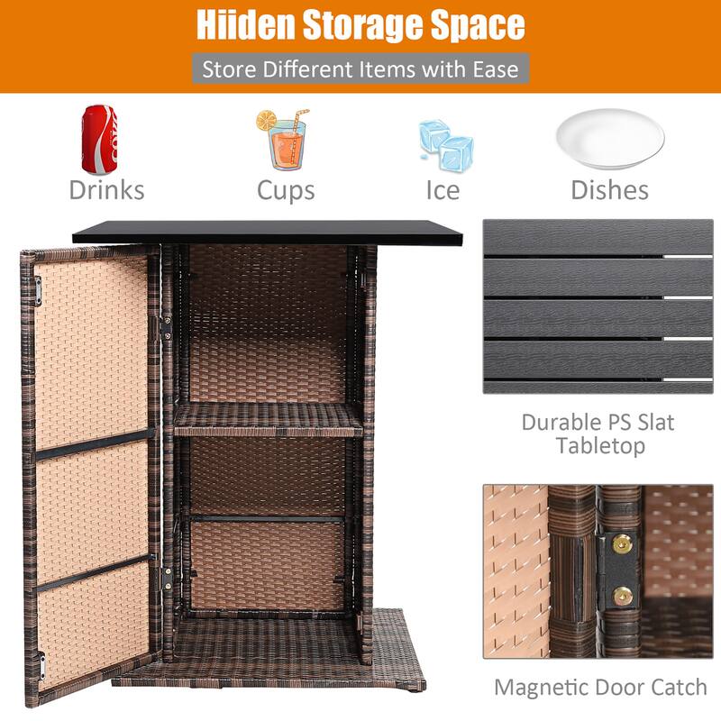 Costway 5PCS Patio Rattan Bar Table Stool Set Hidden Storage Shelf