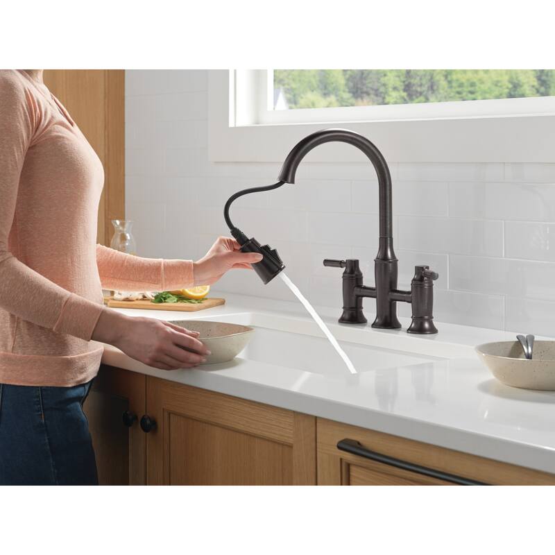 Delta 2384L-DST Renaldi 1.8 GPM Bridge Kitchen Faucet with Pull-Down