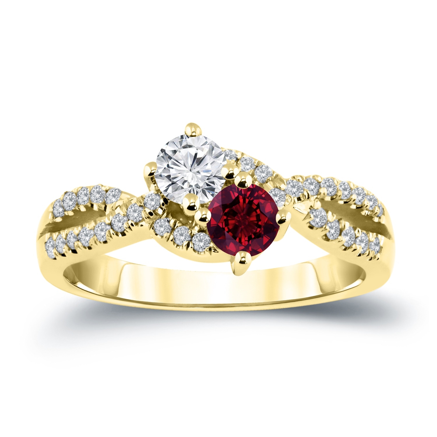 Shop Auriya 14k Gold 2 Stone Ruby And Diamond Engagement Ring 1