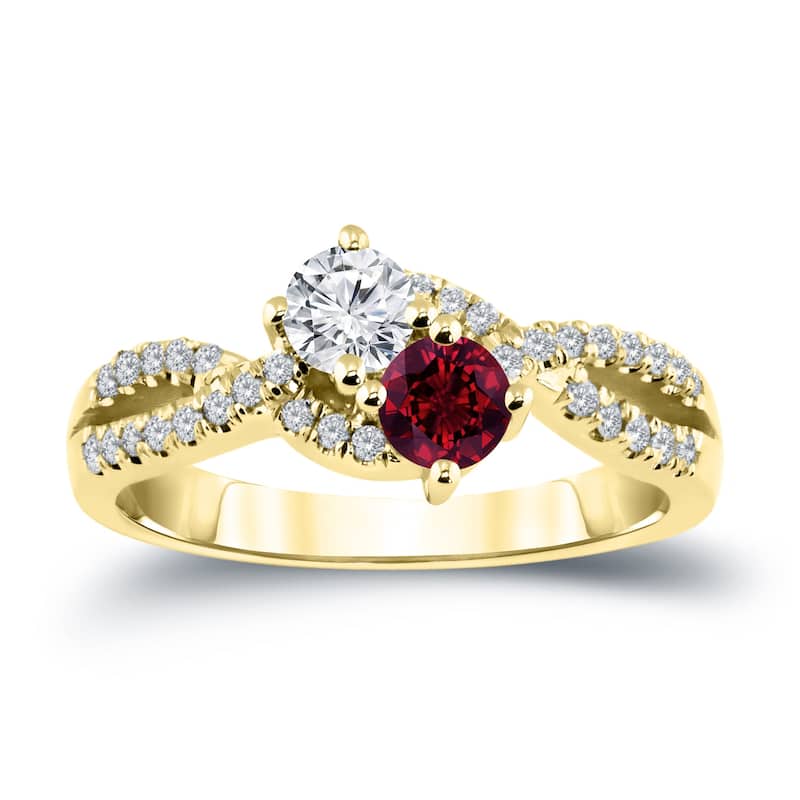 Auriya 14k Gold 2-Stone Ruby and Diamond Engagement Ring 1/2ct TGW 3/4ct TDW (G-H, SI1-SI2) - Yellow - 5