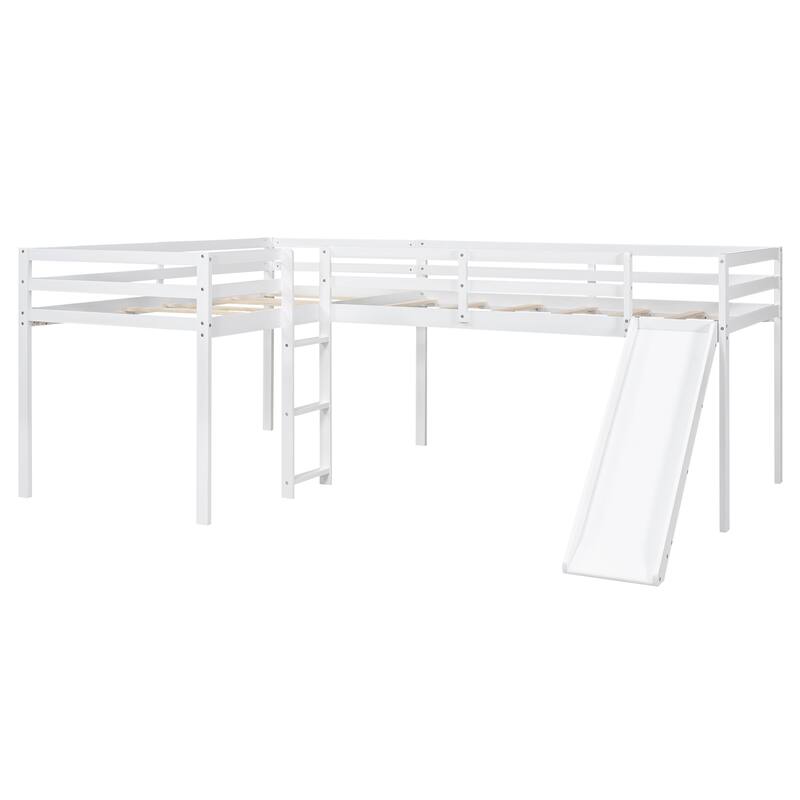L-Shaped Twin Loft Bed with Ladder, Slide, and Space-Saving Design