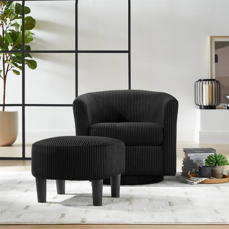 Swivel 360 Recliner Corduroy Accent Chair Single Sofa with Ottoman