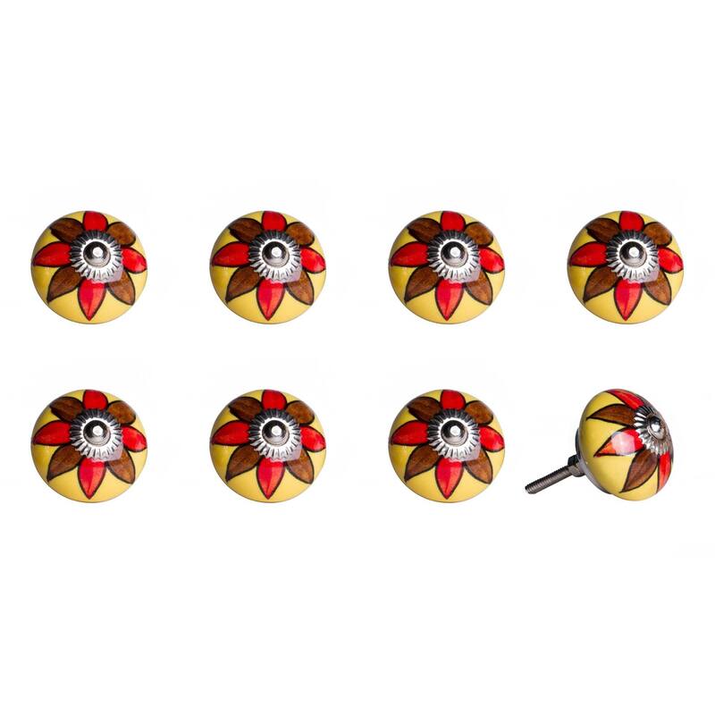 HomeRoots 1.5" x 1.5" x 1.5" Ceramic/Metal Multicolor 8 Pack Knob - 1.5" x 1.5" x 1.5"
