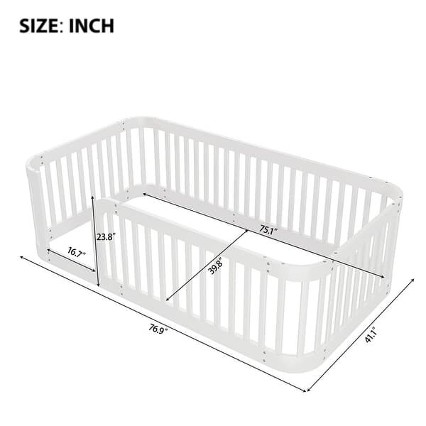 Wood Bed Frame in Twin Size Featuring a Wooden Fence, Designed for Floor Placement