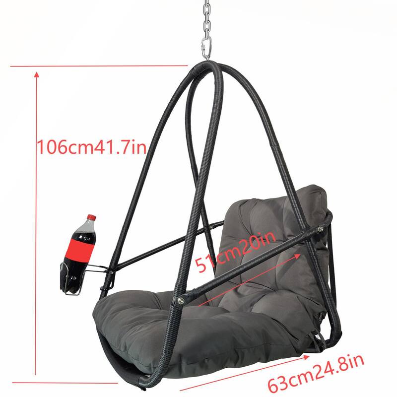 Indoor Outdoor Wicker Rattan Patio Basket Hanging Chair with C Type bracket