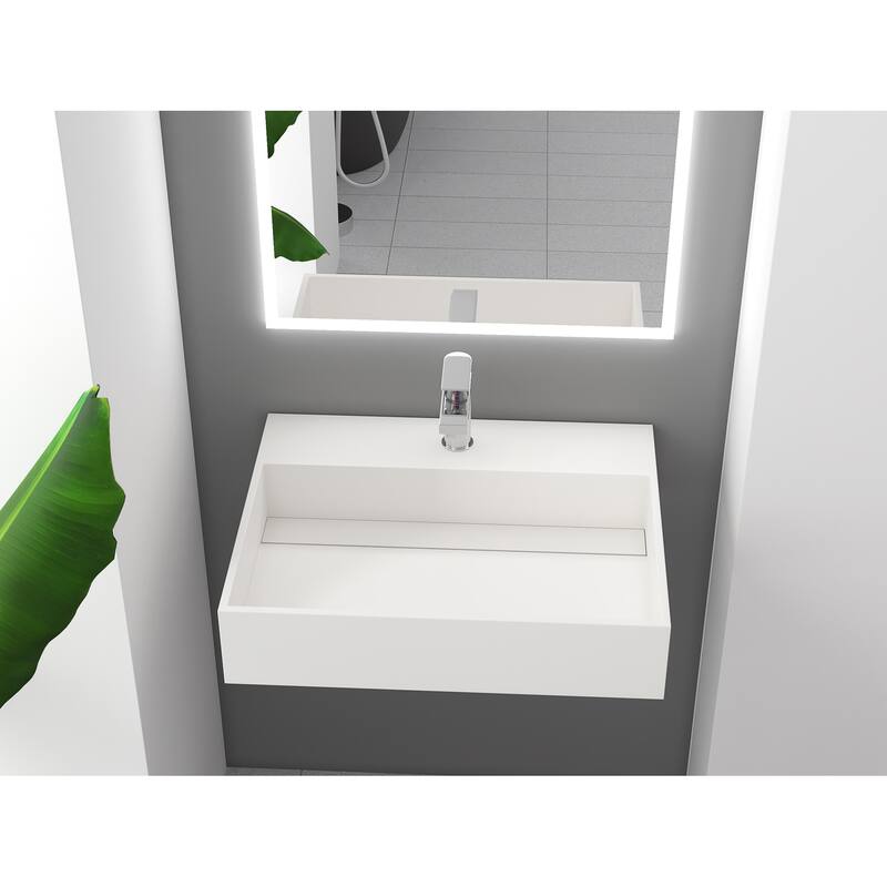 Juniper Stone Solid Surface Wall-mounted Vessel Sink - 24" - White