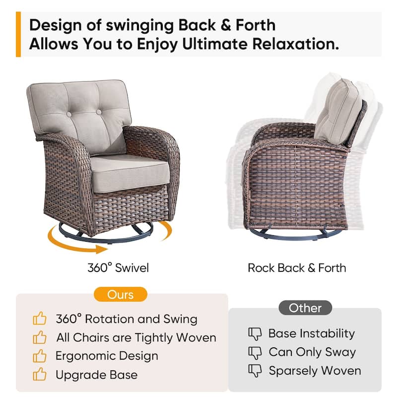 Pocassy Ooutdoor Fire Pit Table with Sofa Chair Ottoman Set