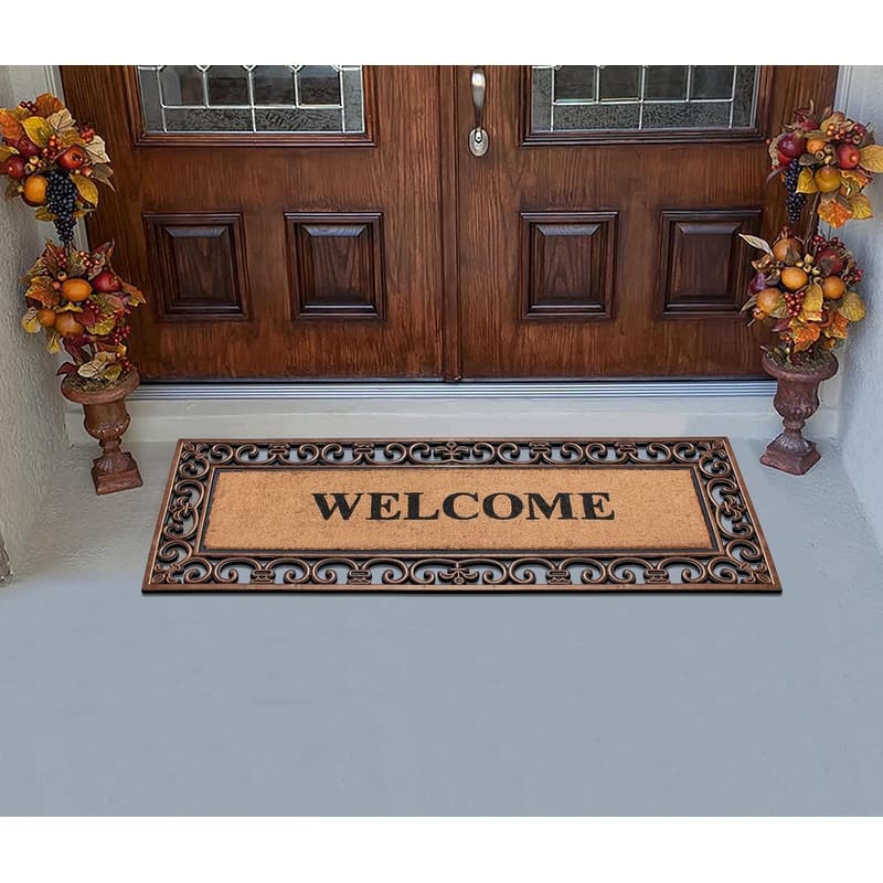 A1HC Rubber Coir Myla Welcome Entry Double Doormat 18"x48"