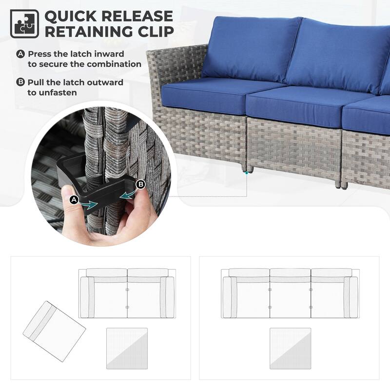 HOOOWOOO 10-piece Outdoor Furniture Rattan Sectional Set with Fire Pit Table.