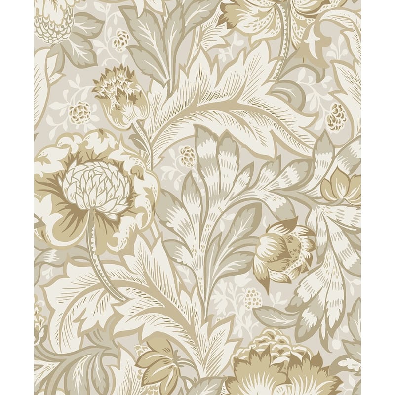 NextWall Acanthus Garden Floral Peel and Stick Wallpaper - 20.9 in. W x 18 ft. L - Latte