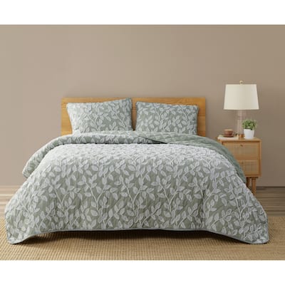 DESIGN STUDIO Arbor Sage Green Leaf Clipped Texture Quilt Set