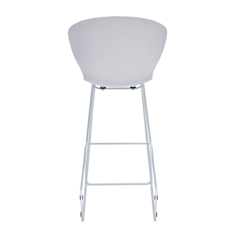 HomeRoots Set of Two 30" White and Silver Heavy Duty Plastic and Metal Low Back Bar Height Bar Chairs
