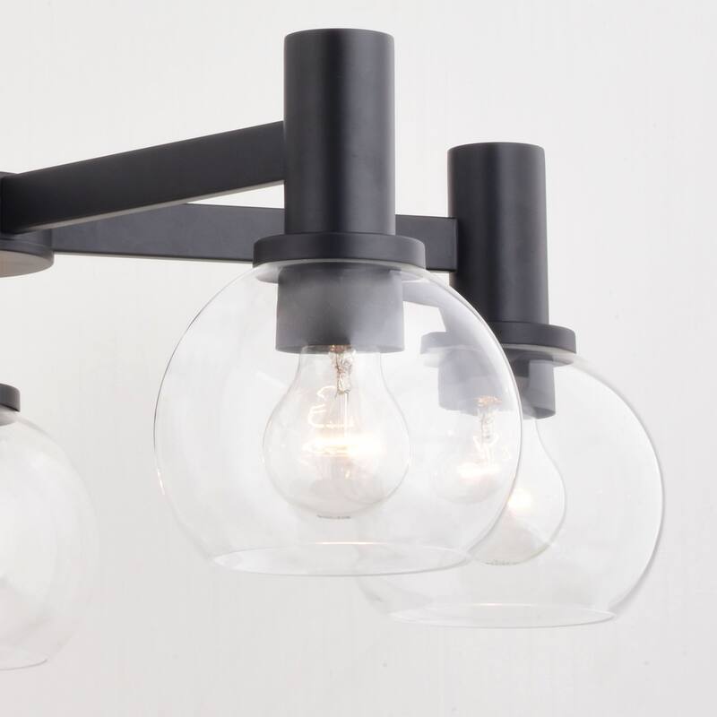 Marshall 5 Light LED Compatible Black Transitional Chandelier Clear Globe Glass - 27-in W x 9-in H x 27-in D