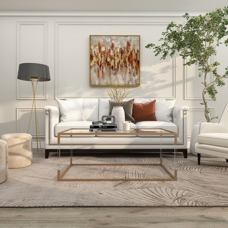 Canvas Abstract Living Room Framed Wall Art with Gold Frame - Gold - Roche River Decor