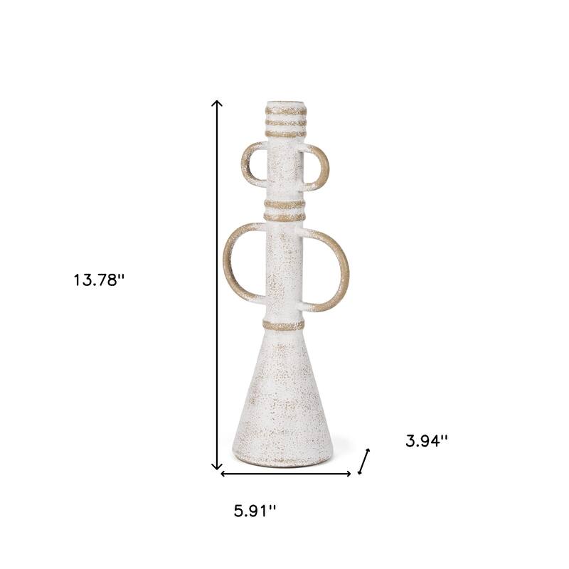 HomeRoots 14" White And Beige Metal Tabletop Sculpture - 5.91 in. x 13.78 in. x 3.94 in.