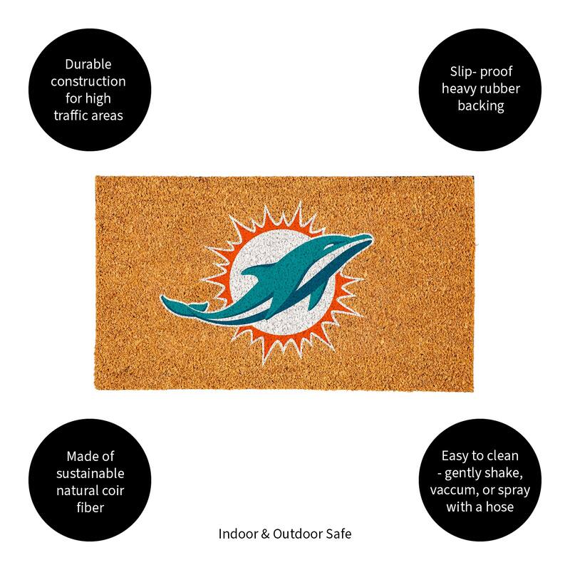 Coir Door Mat, 16"x 28", Miami Dolphins - 28" x 16"