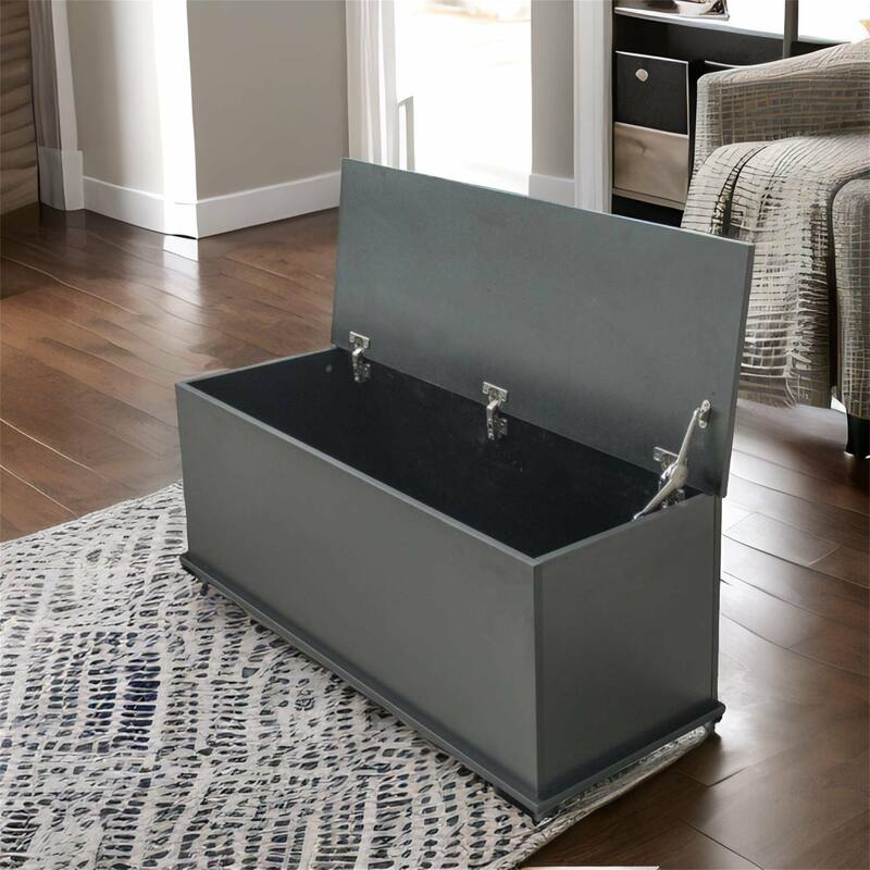 Black Storage Chest Trunk Lift Top Wood Box for Entryway