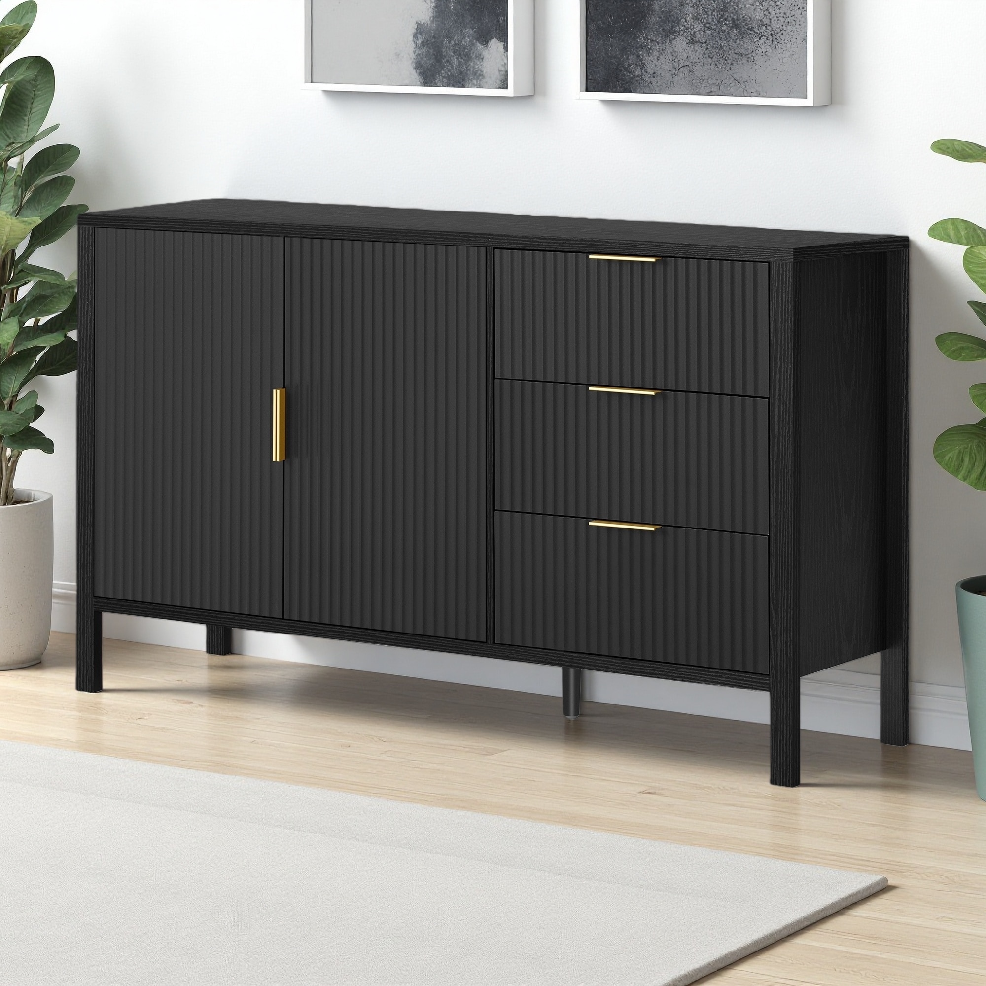 Modern Wave Sideboard with Drawers, Doors & Extra Center Leg