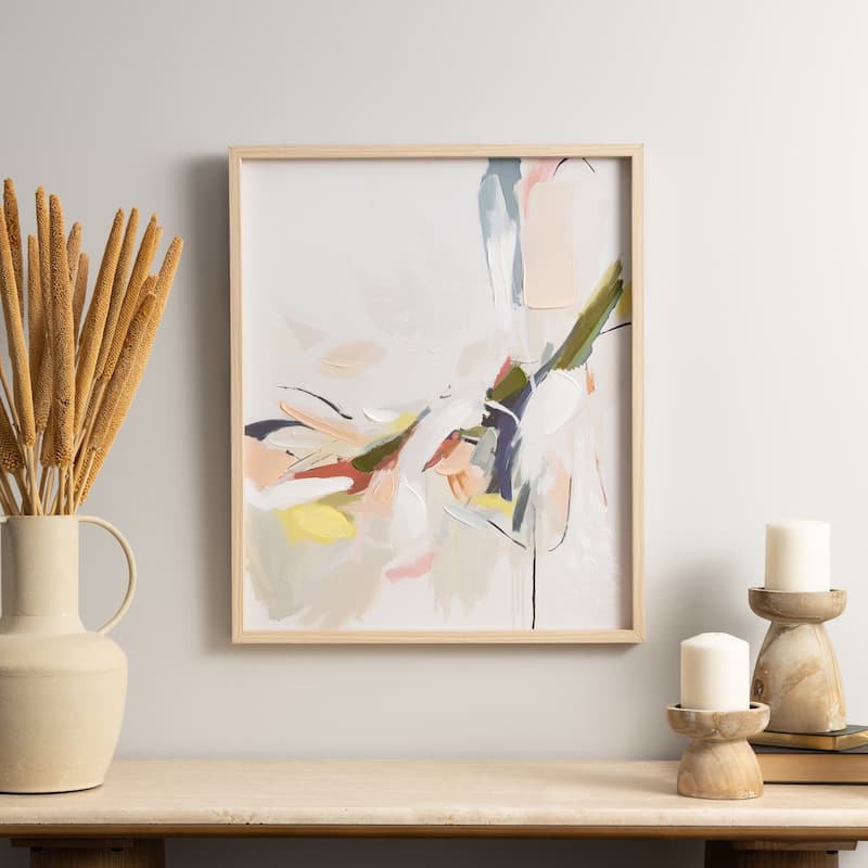 Canvas Abstract Framed Wall Art with Light Brown Frame - Multi Colored - Roche River Decor