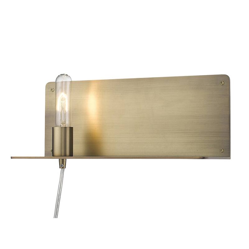 Modern XL Dull Gold Plug-In Wall Sconce with Shelf and Ambient LED Light Fixture E26 Base - 6" H x 15" W x 5" D