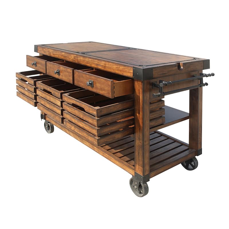 Lizzy Distressed Chestnut 3-Basket Kitchen Cart