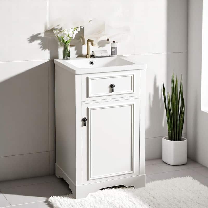 Freestanding 20" Bathroom Cabinet with Ceramic Basin, Undermount Sink, Door Rack & Faux Drawer Design