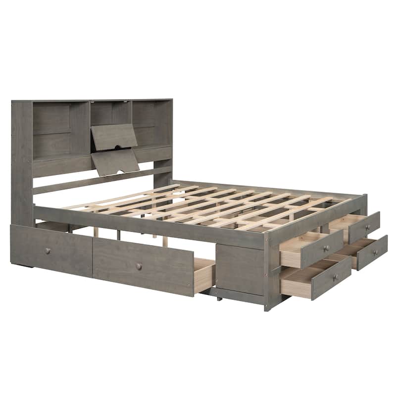 Multi-storage Platform Bed with Headboard and 8 Drawers