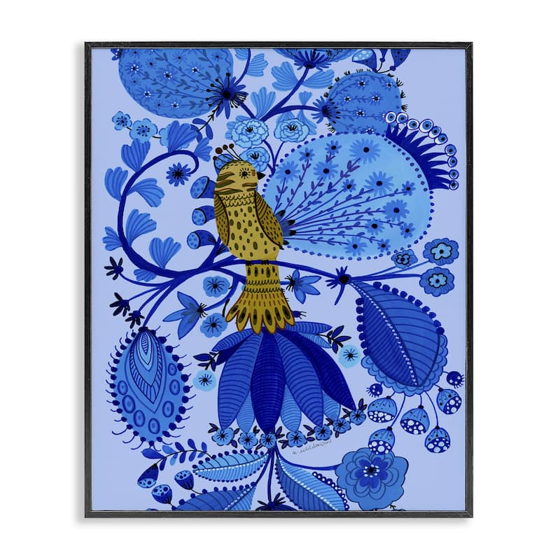 Stupell Folk Inspired Whimsical Bird Framed Giclee Art Design By Kay Widdowson - 24 x 30 - Black