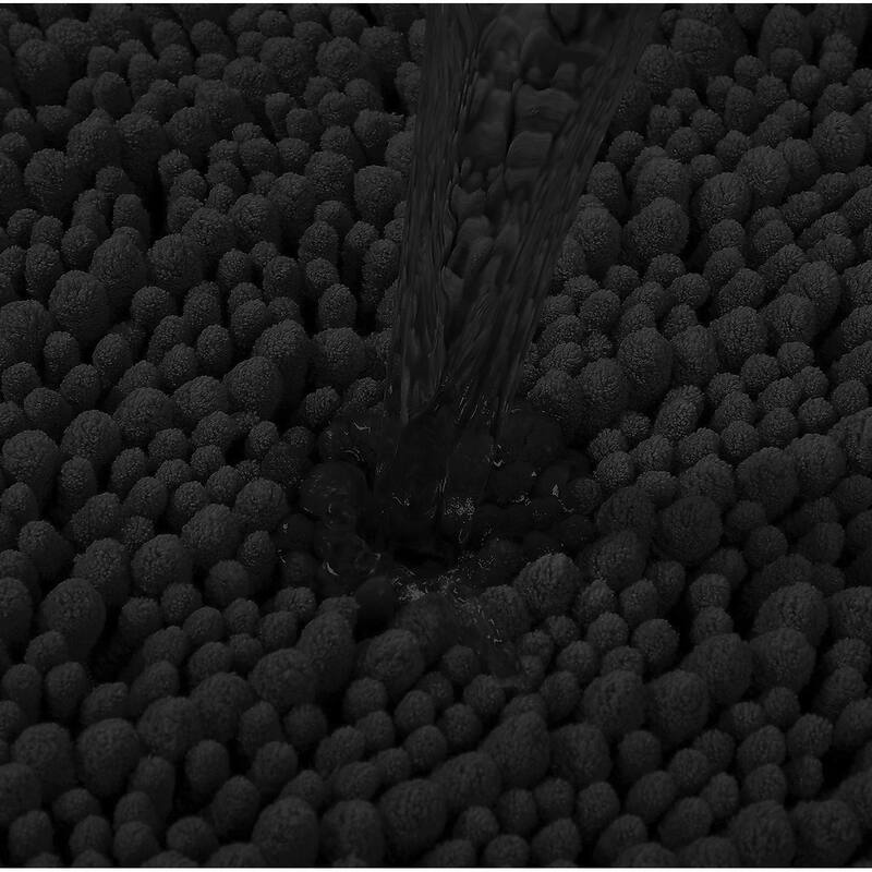 2 Piece Set Black Soft Cozy Plush Chenille Bath Mat Bathroom Rug