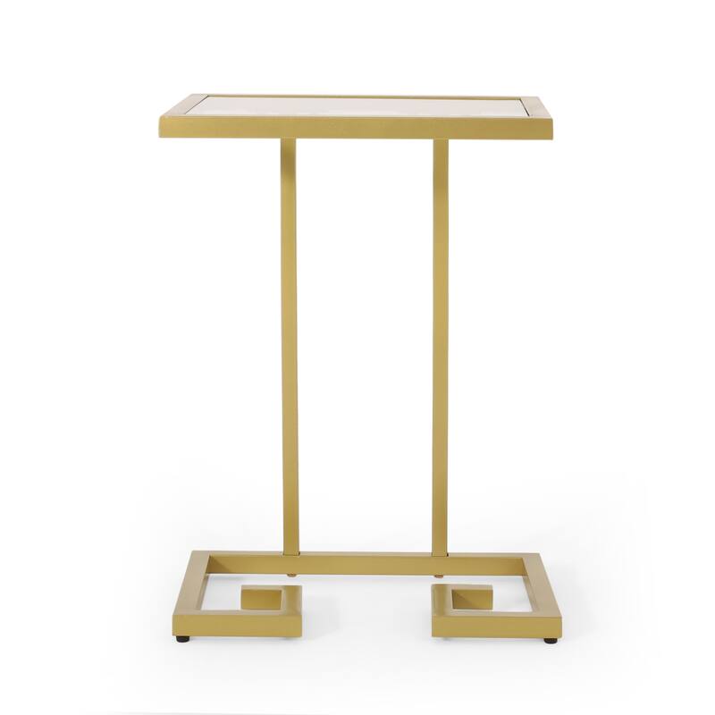 Roomfitters Modern C Shaped End Table with Metal Frame, Sofa Side Table for Living Room or Bedroom, Gold