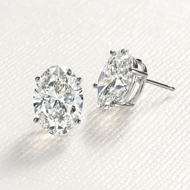 Auriya Natural Oval 4-Prong Diamond Stud Earrings 1.00 to 3.00 ct. tw. Push-Back (H-I SI)