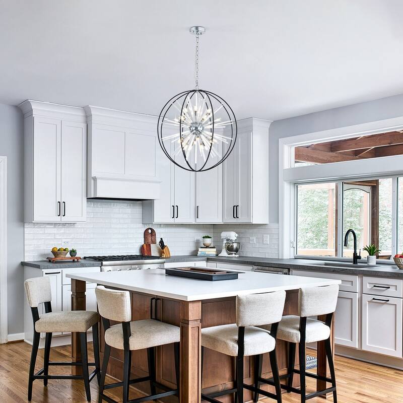 Modern Chandelier 35" 10-light Black and Silver Orb