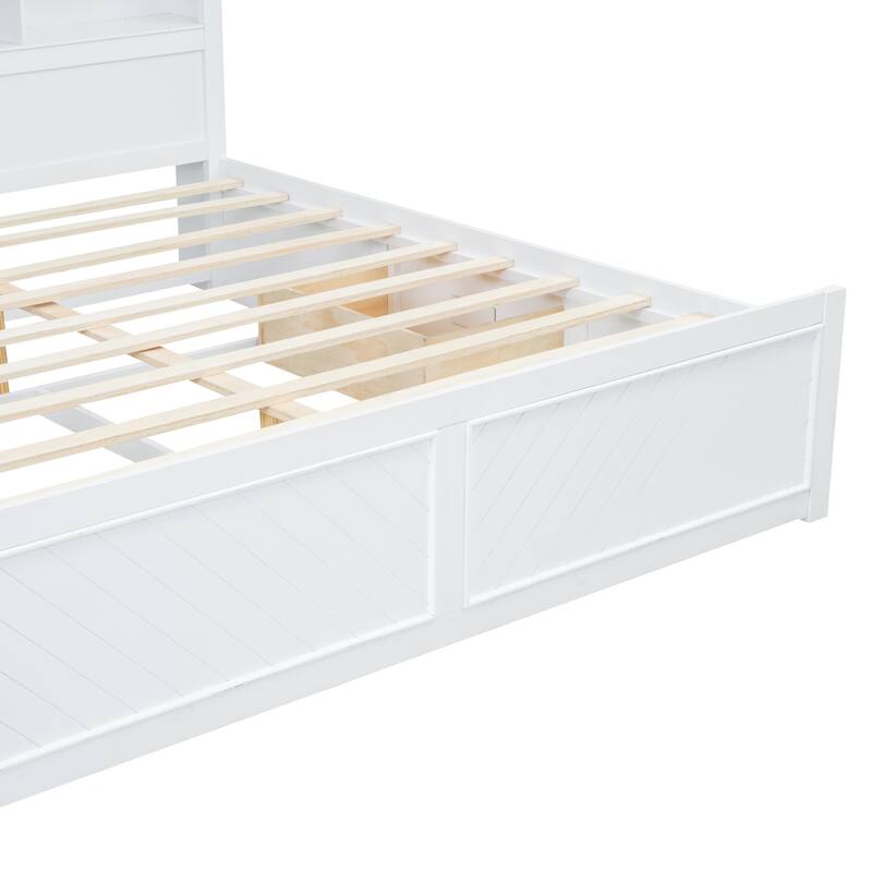 King Wood Platform Bed with Headboard Storage, USB Charging Station, and 2 Drawers - No Box Spring Required