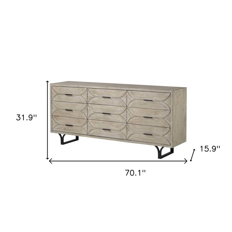 HomeRoots 70" Light Brown Solid Wood Nine Drawer Sideboard - 15.9' X '31.9' X '70.1