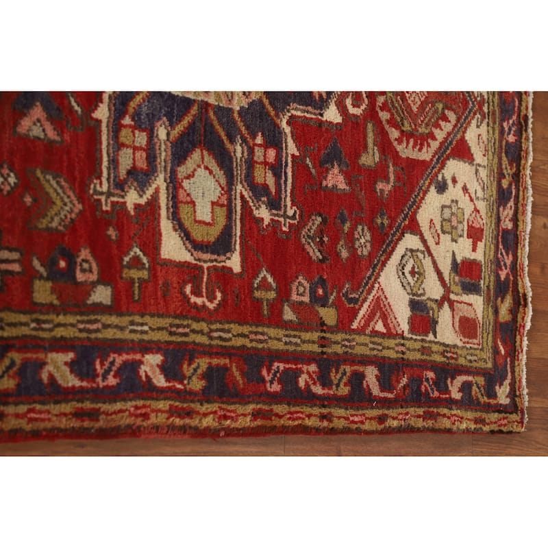 Handmade Vegetable Dye Heriz Persian Vintage Runner Rug - 3'6"x 10'8"