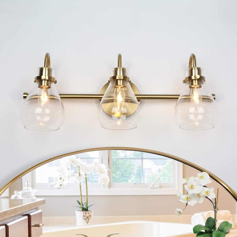 Nalia Modern Bathroom Vanity Light Dimmable Glass Wall Sconces - 3-light - Electroplated Brass Gold