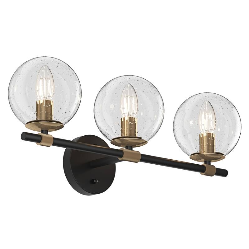 Matte Black 3-Light Vanity Light with Clear Globe Glass Shades for Bathroom Mirror
